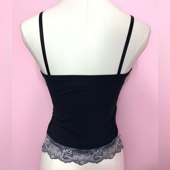 VTG 90s/Y2K Black Bustier Tank Top w/ Grey Lace Trim - Size 3 - Picture 4 of 9